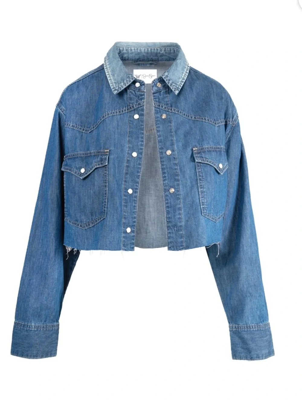Cropped Blue Denim shirt - Women's Denim Coat - Picture 1 of 6